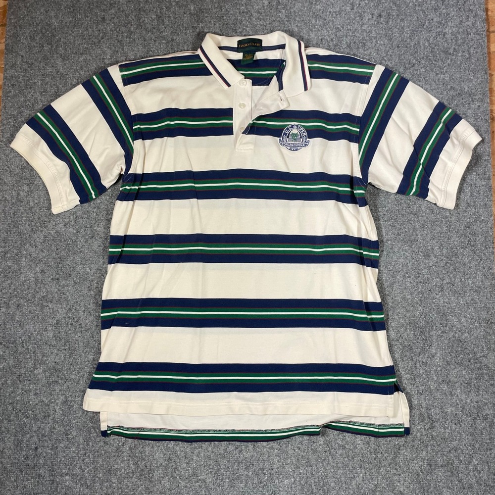 Izod Club Polo‎ Shirt Mens Large White Striped US Open 1997 Congressional Golf